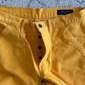 NWOT rag & bone Bright Mustard Yellow Button-Fly Cotton Pants, size 32
